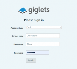 Screenshot of Giglets for log in
